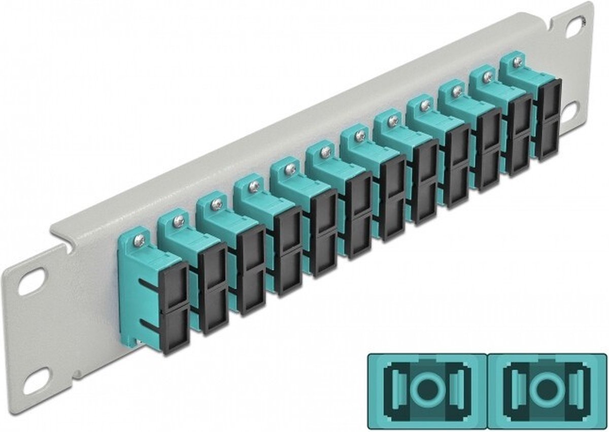 Image of 10 inch glasvezel patch panel 12 poort SC duplex aqua 1u grijs