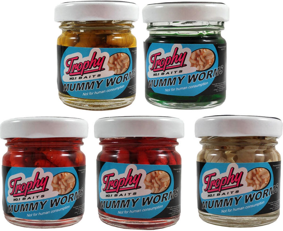 Trophy Baits Mummy Worms geconserveerde wasmotten - verkrijgbaar in White, Yellow, Red, Green en Orange (25 stuks) Green 25 Stuks