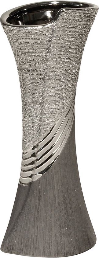 GILDE Moderne vaas keramische vaas tafelvaas decoratieve vaas vaas grijs zilver met reliëf, 8x10x19 cm
