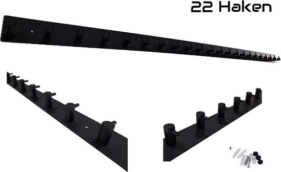 Hoexs - Kapstok Zwart RVS - 22 haaks - 127,5 cm - Grote Wandkapstok - Hangende Design Kapstokken - Muurkapstok - Handdoekrek