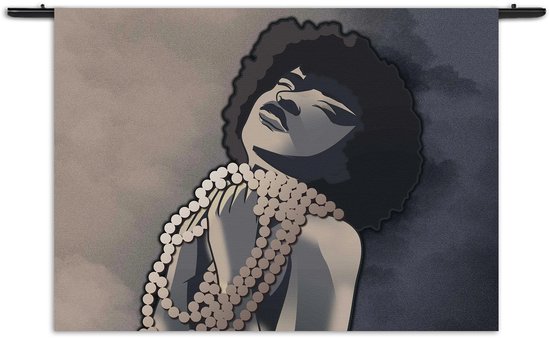 Tapisserie Velours Femme Africaine avec Collier de perles Art Rectangle Horizontal S (40 X 60 CM) - Tapisseries - Avec Tiges