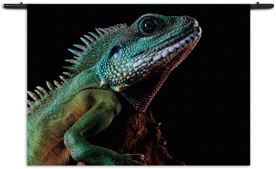 Velours Wandkleed De Groene Kameleon Rechthoek Horizontaal L (85 X 120 CM) - Wandkleden - Met roedes