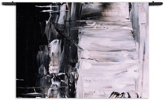 Velours Wandkleed Zwart wit schilderwerk Rechthoek Horizontaal M (65 X 90 CM) - Wandkleden - Met roedes