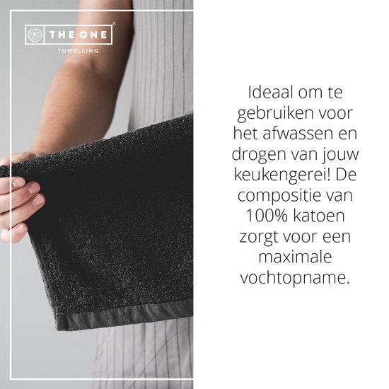 The One Towelling Keukentextiel set - 50 x 50 cm / 50 x 70 cm - 10 Delig - 5 Handdoeken & 5 Theedoeken - Voordeelverpakking - Katoen - Zwart