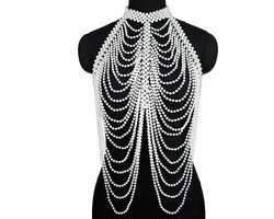 Parel bodychain - BDSM - Ketting - Harnas SM vrouwen - Festival outfit - Kraag - Verstelbaar - Erotische sieraden