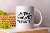 Mok Make Yourself a Priority - KindnessMatters - Gift - Cadeau - BeKind - SpreadLove - ChooseKindness - BeTheGood - VriendelijkheidTelt - WeesLief - LiefdevolHart - WeesGoed