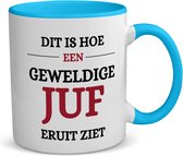 Akyol - geweldige juf eruit ziet koffiemok - theemok - blauw - Juf - beste juf - school - verjaardagscadeau - afscheidscadeau - kado - 350 ML inhoud