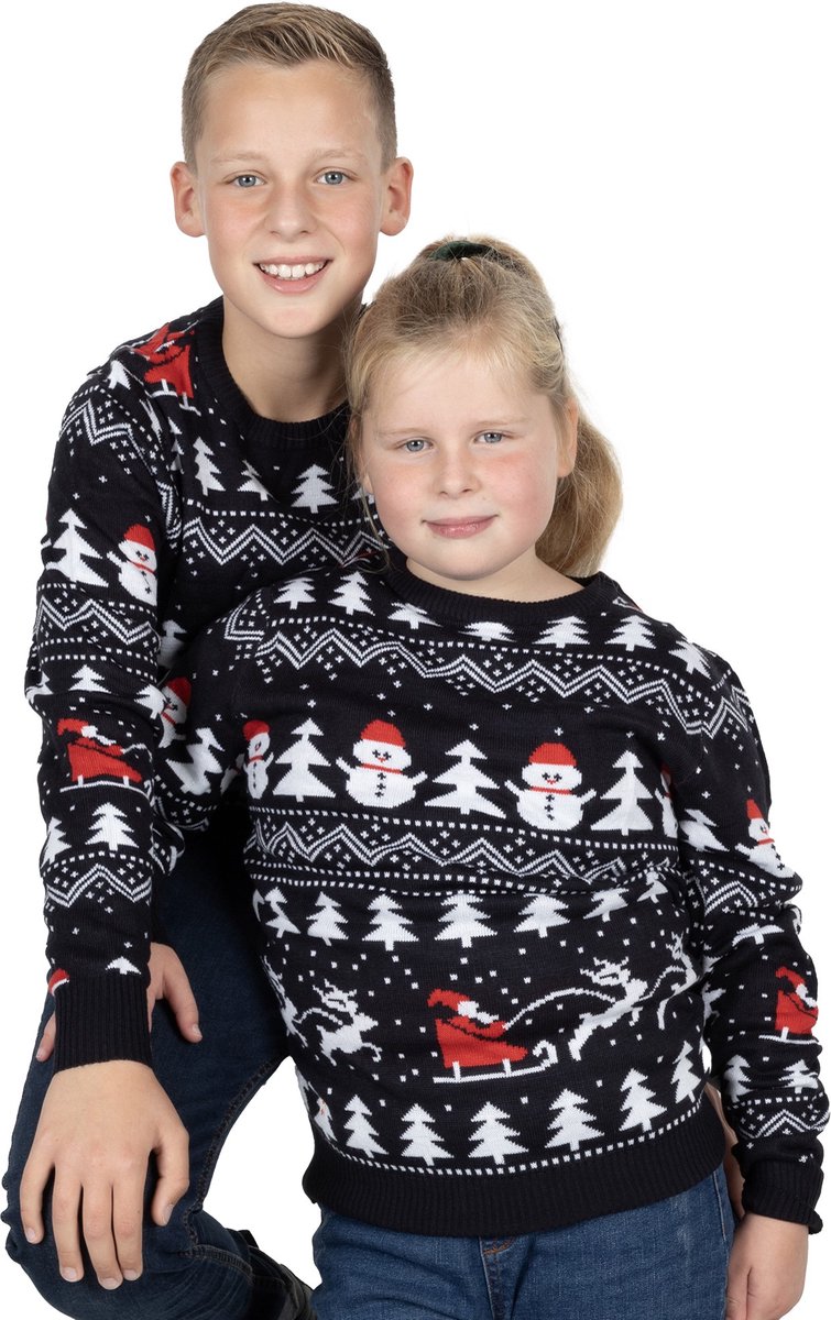 Foute Kersttrui Kinderen - Jongens & Meisjes - Christmas Sweater "Stijlvol Kerst" - Maat 158-164