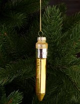 BRUBAKER Potlood Goud - Handbeschilderde Kerstbal Van Glas - 12 cm Potlood Met Glitter Gum - Mondgeblazen Kerstboomversiering - Decoratie Hanger Figuur - Kerstdecoratie