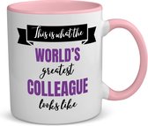 Akyol - world's best colleague koffiemok - theemok - roze - Collega - beste collega - werk - afscheidscadeau - verjaardagscadeau - 350 ML inhoud