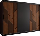 Zweefdeurkast Kledingkast met 3 schuifdeuren Garderobekast slaapkamerkast Kledingstang met planken (LxHxP): 250x250x60 cm - Seiran (Zwart, 250) met lades