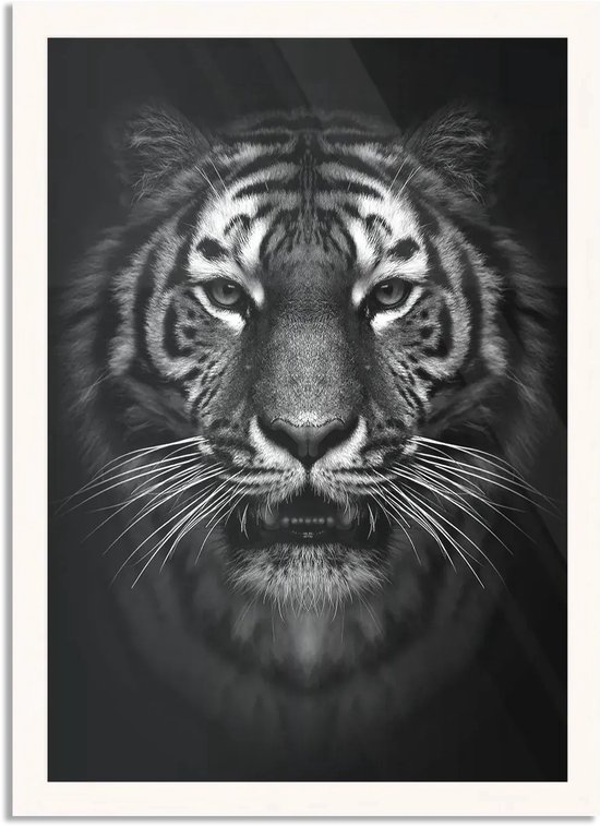 Poster De Tijger Zwart Wit Rechthoek Verticaal Met Lijst L (40 X 50 CM