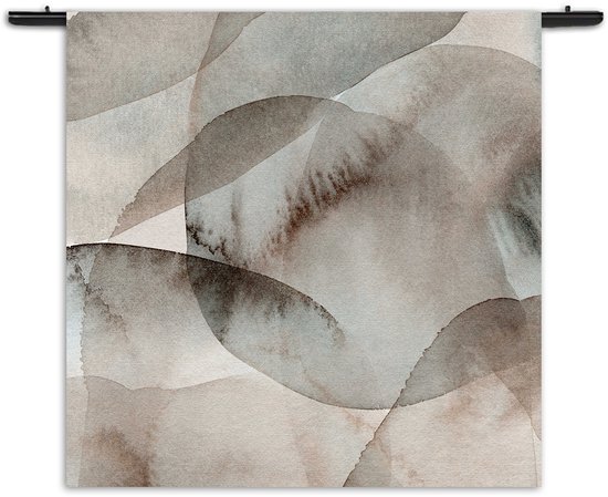 Velours Wandkleed Abstract Rustige Tinten met Accent 02 Rechthoek Vierkant M (90 X 90 CM) - Wandkleden - Met roedes