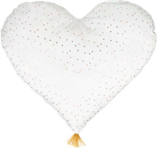 Decoratiekussen - Valentijn - kinderkamer - kinder cadeautje - hart - wit - goud - kerst - knuffel - sterkte - troost - zomaar - liefde - valentijn - kussentje - hartjeskussen
