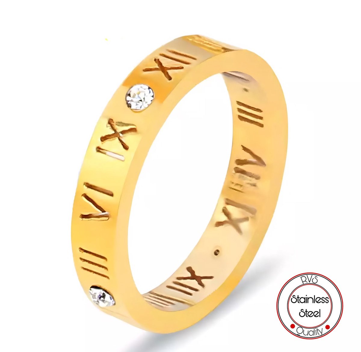 Soraro Ring Zirkonia | Roman Ring | Goud | Ringen Vrouwen | 18mm | Ring Dames | Dames Cadeau | Moederdag | Moederdag cadeau