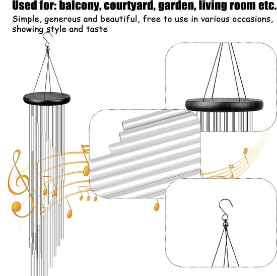 Carillons éoliens extérieur, design élégant en métal et bois, tons  apaisants, musique, carillon à vent, fenêtre