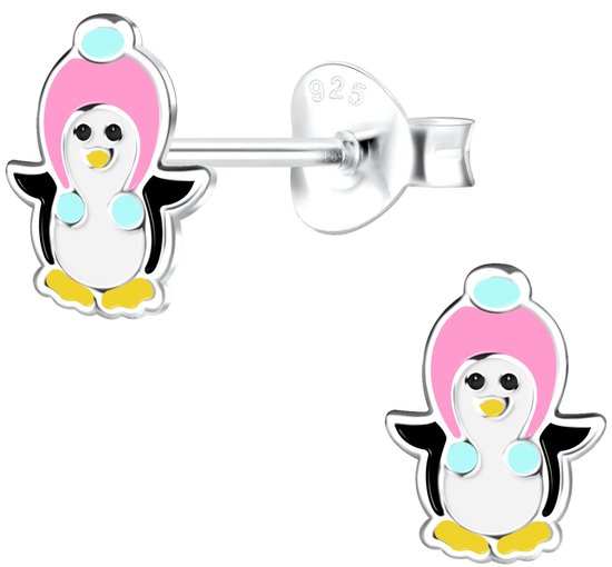 Joy|S - Zilveren pinguin oorbellen - 6 x 8 mm - kinderoorbellen - t79