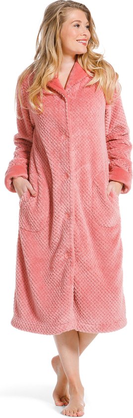 Roze badjas met knopen – knoopsluiting badjas voor dames – oudroze - Pastunette – maat M (40/42)