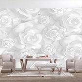 Fotobehangkoning - Behang - Vliesbehang - Fotobehang - Plaster Flowers - Witte Rozen - Bloemen - 100 x 70 cm