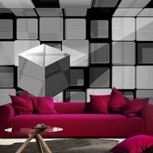 Fotobehangkoning - Behang - Vliesbehang - Fotobehang - Rubik's cube in gray - Zilveren Rubik's Cube - 250 x 175 cm