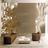 Fotobehangkoning - Behang - Vliesbehang - Fotobehang Gouden Bloemen - Hotel Chique - Golden buds - 100 x 70 cm