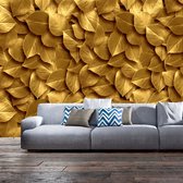 Fotobehangkoning - Behang - Vliesbehang - Fotobehang Gouden Bladeren - Golden Leaves - 200 x 140 cm