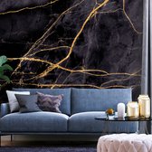 Fotobehangkoning - Behang - Vliesbehang - Fotobehang Zwart en Goud Marmer - 150 x 105 cm