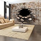 Fotobehangkoning - Behang - Vliesbehang - Fotobehang - Entrance - 3D - Gebroken Muur - Hole in the Wall - 350 x 245 cm