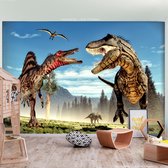 Fotobehangkoning - Behang - Vliesbehang - Fotobehang Dinosaurussen - Dino's - Dinosaurus - Dino - Fighting Dinosaurs - 250 x 175 cm