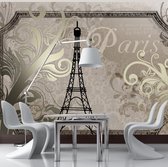 Fotobehangkoning - Behang - Vliesbehang - Fotobehang - Vintage Parijs - Goud - 250 x 175 cm