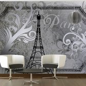 Fotobehangkoning - Behang - Vliesbehang - Fotobehang - Vintage Parijs - Zilver - 200 x 140 cm