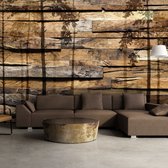 Fotobehangkoning - Behang - Vliesbehang - Fotobehang Bomen op Houten Planken - 400 x 280 cm