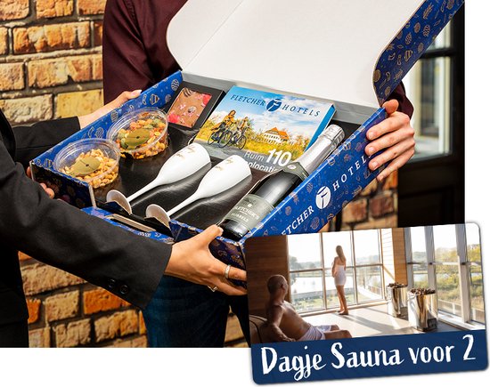 Fletcher Hotels Cadeaubox + BLUE Dagje Sauna voor 2 Cadeaukaart | Vaderdag - Giftset - Relatiegeschenk - Origineel Cadeau - Cadeau Voor Hem En Haar