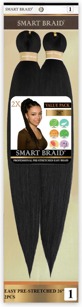 Smart Braid Pre-Stretched 2 in 1 Pak - 26 inch - Kleur zwart