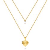 Twice As Nice Halsketting in goudkleurig edelstaal, hart en kristal 40 cm+5 cm