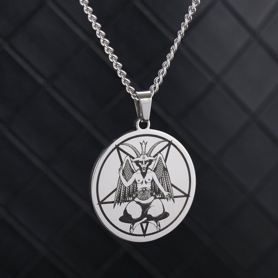 Duivel Talisman Zilverkleurig - Demoon / Pentagram Ketting - 60cm Medalion