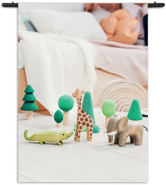 Mezo Wandkleed Kinderspeelgoed Rechthoek Verticaal - Kinderkamer - Baby cadeau - Babykamer S (85 X 60 CM) - Wandkleden - Met roedes