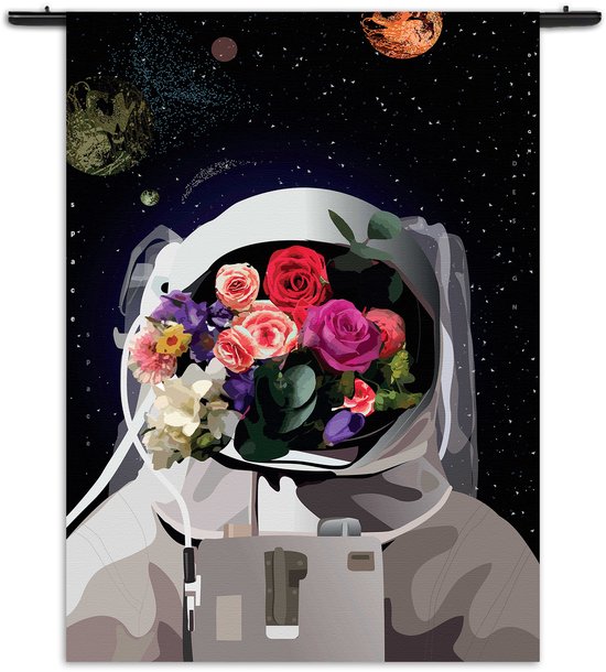 Velours Wandkleed The love astronaut Rechthoek Verticaal M (125 X 90 CM) - Wandkleden - Met roedes