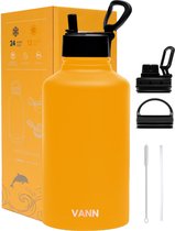 Gourde VANN® 3 parois 2 litres avec paille pour adulte - avec 3 bouchons / Multifonction - Carafe à eau inox 2L - Oranje
