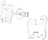 Joy|S - Zilveren kat poes oorbellen - 7 x 8 mm - massief egaal zilver - kitten oorknoppen
