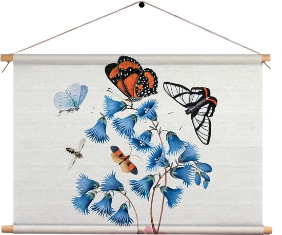 Textielposter Prent Natuur Vogel en Bloemen 04 Rechthoek Horizontaal L (43 X 60 CM) - Wandkleed - Wanddoek - Wanddecoratie
