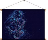 Textielposter Kleurrijke Saxofonist 02 Rechthoek Horizontaal M (30 X 40 CM) - Wandkleed - Wanddoek - Wanddecoratie