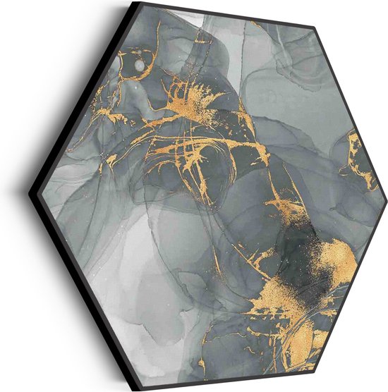 Akoestisch Schilderij Abstract Marmer Look Grijs met Goud 05 Hexagon Basic M (60 X 52 CM) - Akoestisch paneel - Akoestische Panelen - Akoestische wanddecoratie - Akoestisch wandpaneel