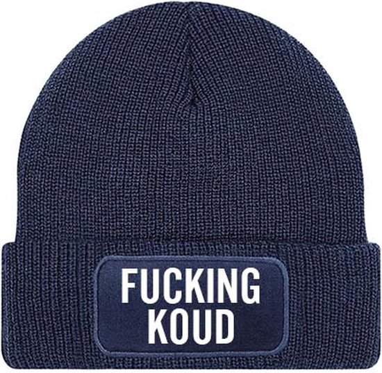 FUCKING KOUD muts - Navy (witte tekst) - Beanie - One Size - Uniseks - Grappige tekst - Wintersport - Aprés ski muts - ik wil zomer - Cadeau