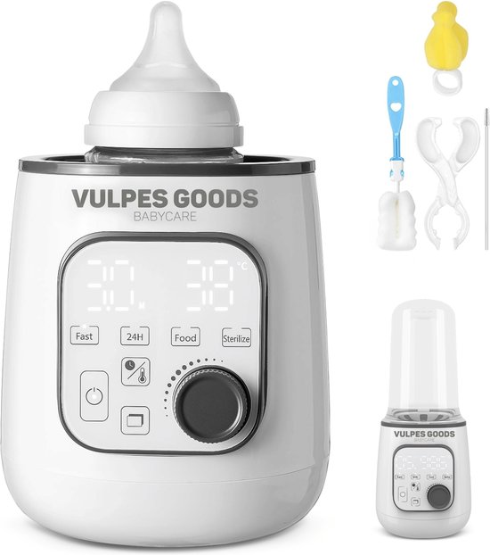 Vulpes Goods® BabyCare - Flessenwarmer PRO 10in1 - Flesverwarmer - Flessenverwarmer - Verwarming van vloeistoffen en eten - Snel opwarmen - Opwarmen, warmhouden, ontdooien en steriliseren - BPA vrij - Thermostaat - Incl. Schoonmaakset & E-boek