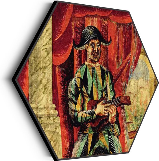 Akoestisch Schilderij Picasso Harlekijn met een gitaar 1918 Hexagon Basic L (100 X 86 CM) - Akoestisch paneel - Akoestische Panelen - Akoestische wanddecoratie - Akoestisch wandpaneel