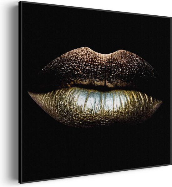 Akoestisch Schilderij Golden Lips Vierkant Pro M (65 X 65 CM) - Akoestisch paneel - Akoestische Panelen - Akoestische wanddecoratie - Akoestisch wandpaneel