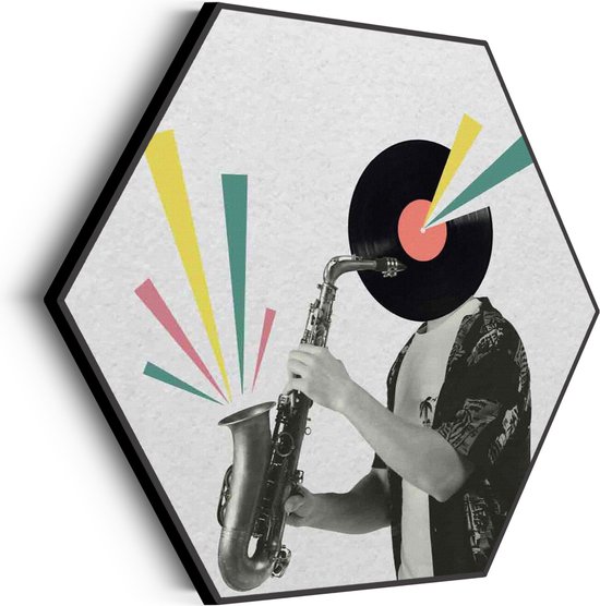 Akoestisch Schilderij De saxofoon Hexagon Basic M (60 X 52 CM) - Akoestisch paneel - Akoestische Panelen - Akoestische wanddecoratie - Akoestisch wandpaneel