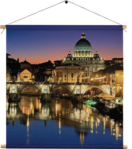 Textielposter Rivier Tiber Rome at Night Vierkant XXXL (120 X 120 CM) - Wandkleed - Wanddoek - Wanddecoratie