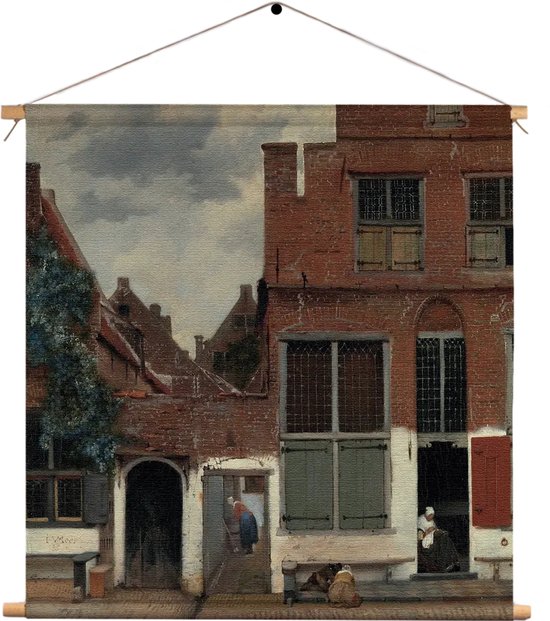 Textielposter Johannes Vermeer Gezicht op huizen in Delft 1658 Vierkant XL (60 X 60 CM) - Wandkleed - Wanddoek - Wanddecoratie